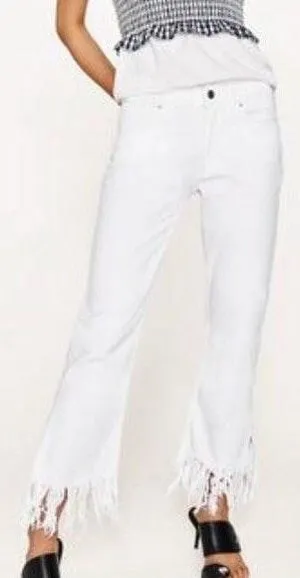 ZARA White Fringe Jeans thumbnail 1