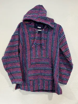 Baja Artisan Made in Mexico Striped Hoodie Sweater Size Medium thumbnail 1
