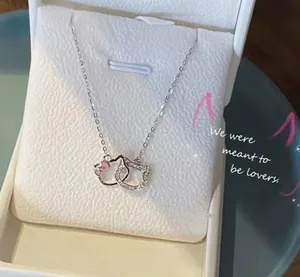 Hello Kitty Interlocking Rhinestone Silver Necklace thumbnail 1