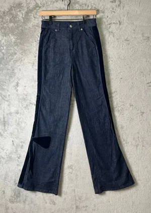 Maeve Bow Peep High Rise Flare‎ Jeans Dark Wash Bow Detail Suede 25 Cool Girl thumbnail 1