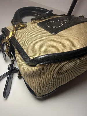 Chloé Canvas & Black Leather Satchel Crossbody Bag Gold Hardware thumbnail 6