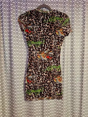 ED HARDY | Power Mesh Leopard Print Tiger Tattoo Mini Dress, XS thumbnail 3