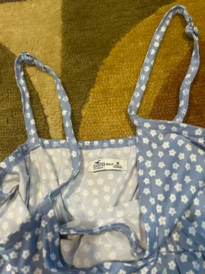 Hollister Stretchy Soft Light Blue Floral Print Spaghetti Strap Ruffle Dress M thumbnail 3
