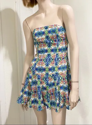 Do&Be Watercolor Printed Cut Out Strapless Dress S thumbnail 1