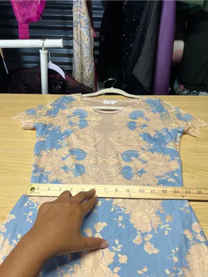 Storia Blue & Beige Floral Lace Illusion Mini Dress Size M thumbnail 11