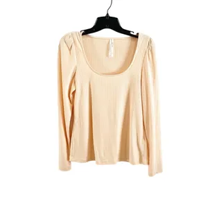 Anthropologie Peach Ribbed Long Sleeve Scoop Top Size Small‎ thumbnail 2