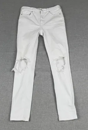 Free People Jeans Womens W 27R White Mid Rise Skinny Distressed Ripped Denim thumbnail 1