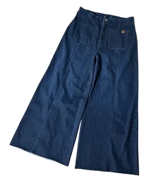 Halara High Waisted Wide Leg Jeans Women Size M Blue Raw Hem Front Patch Pockets thumbnail 1