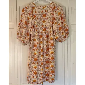 Universal Thread orange pink bohemian floral puff sleeve dress xs thumbnail 11