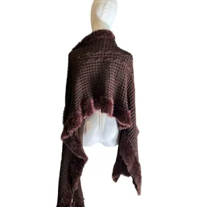 Scarf Shawl Wrap w/ Faux Fur Edging and Pockets Brown Knit CTF Choose the Future thumbnail 7