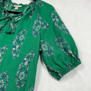 Knox Rose‎ S Green Paisley Peasant Top Boho Floral Puff Sleeve Cottagecore thumbnail 2