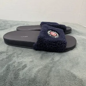 Tommy Hilfiger Women's Navy Blue Faux Fur Logo Slide Sandals US 6M Casual thumbnail 2