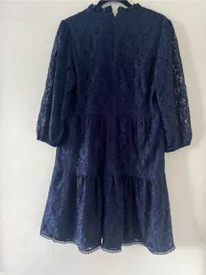 Vince Camuto Navy Blue Lace Tiered Mini Dress 12 Romantic Wedding Office Work thumbnail 6