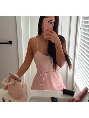 Alo Micro Plisse Game On Tennis Dress Pink Quartz Padded Belted Pleated Mini M thumbnail 6