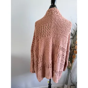 Free People Womens XS/S Oversized Chunky Open Knit Cardigan Terracotta Rose Boho thumbnail 2