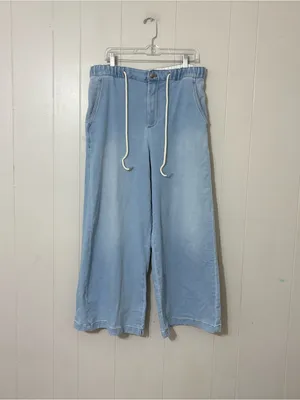 Pilcro Anthropologie Wide Leg Denim Knit Pants L High Rise Pull On Jeans thumbnail 3