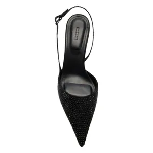 Black Crystal Slingback Kitten Heel Pointed Toe Dainty Glam Minimalist, sz 6 NEW thumbnail 6