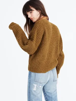 Madewell Gold Yellow Pleat Sleeve Pullover V Neck 90s Style Sweater Sz Medium thumbnail 3
