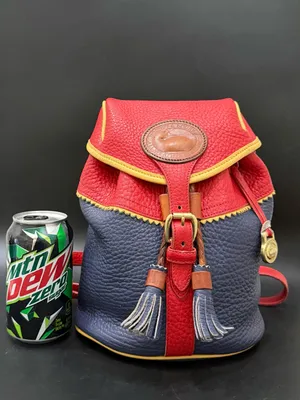 Rare Vintage DOONEY & BOURKE Teton AWL Lipstick Red Navy Yellow Leather Backpack thumbnail 4