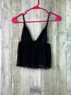 Victoria’s Secret Medium Black Lace Tie Front Spaghetti Strap Cropped Cami thumbnail 2