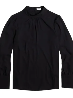 J. Crew Long-Sleeve Shirred Mockneck Top Blouse Women's XL Black Career Preppy thumbnail 3