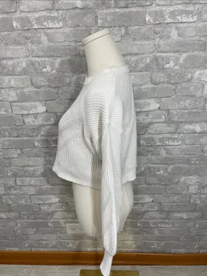 Lulus Perfect Layers Pointelle Balloon Sleeve Cropped Sweater thumbnail 3
