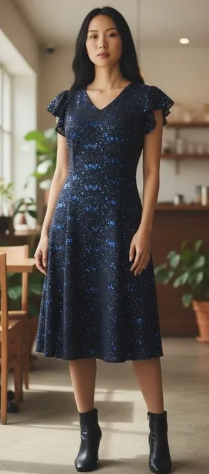Black Dress Blue Sequin Formal USA Southeastern Performance Apparel SZ 10 LBD thumbnail 1