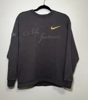 Nike Charcoal Gray Crewneck Sweatshirt with Gold Swoosh thumbnail 1