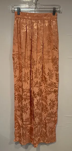 Baevely Peach Satin Like Wide-Leg Pants‎ with Leaf Jacquard thumbnail 1