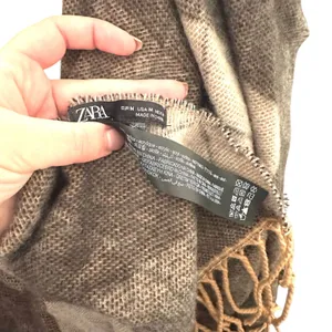 ZARA Plaid Fringe Acrylic‎ Scarf Brown Medium thumbnail 4