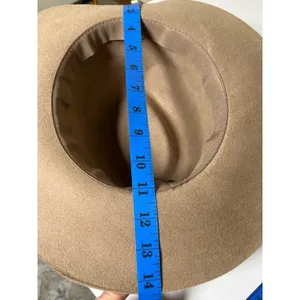 Wide Brim Rancher Fedora Hat Tan‎ Wool Felt White Band Boho Western OS thumbnail 5