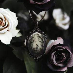 Gothic Crow Forest Cameo Pendant Necklace A Stylish‎ Rope Necklace thumbnail 4