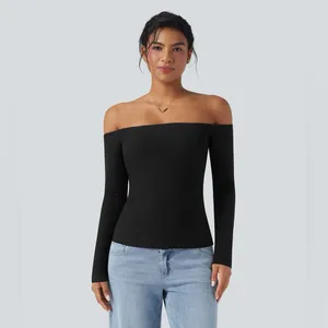Halara Ribbed Knit Off-Shoulder Long Sleeve 2-in-1 Casual Top NWOT - small thumbnail 4