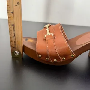 Horsebit BOHO Y2K Wooden Platform Clog Mules Womens Size 39 US 8.5 Brown Slides thumbnail 13