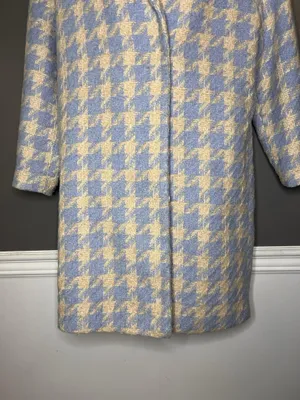 Baloot Coat Womens Small Blue Houndstooth Tweed 3/4 Sleeve Button Front Lined thumbnail 3