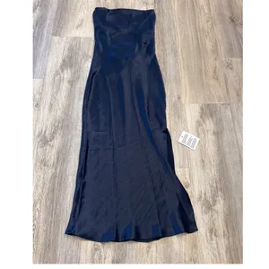 ASOS DESIGN Navy Blue Satin Cami Neck Lace Up Back Maxi Dress Size US 6 NEW thumbnail 2