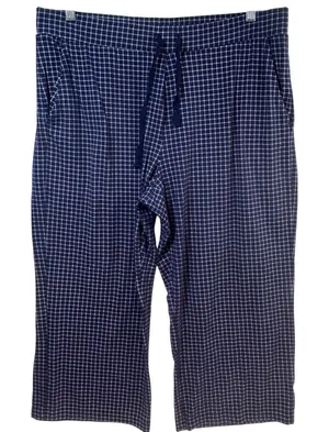 Lands End Womens Navy Blue White‎ Grid Cropped Pajama Pants Large 14-16 Pockets thumbnail 1
