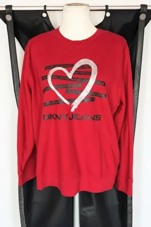 DKNY Jeans Red Heart Graphic Crewneck Sweatshirt Large Oversized Y2K thumbnail 1