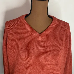 Paul James cotton ribbed v-neck sweater in rust hue size S thumbnail 6