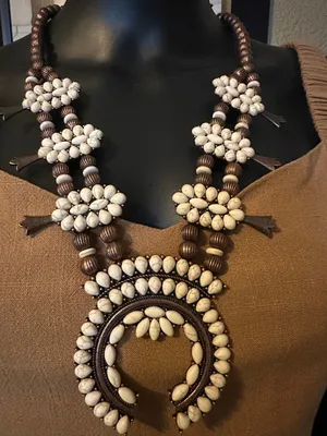 EMMA Southwestern White Stone & Copper Squash Blossom Necklace and Earring Set thumbnail 1
