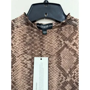 GUESS Women Brown Snake Print Mesh Mock Neck Long Sleeve Bodycon Dress L NWT thumbnail 4