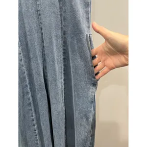 Denim Jumpsuit Women's Small‎ Blue Strapless Wide Leg Pockets thumbnail 4