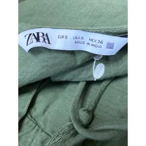 ZARA Green Embroidered Tiered 3/4 Sleeve V Neck Tassels Mini A-Line Dress Size S thumbnail 3