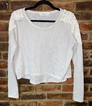Abercrombie & Fitch Gray Lace Embroidered Sweater Women's Size XS thumbnail 1