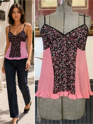 Vintage Y2K Lucky Brand Floral Polka Dot Mesh Babydoll Lingerie Cami Top M 💕🎀 thumbnail 2