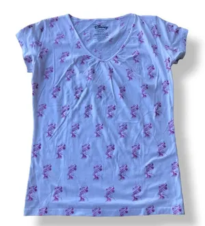 Disney Womens‎ Tee Size Large Minnie Mouse Glitter V-Neck White Pink Top Shirt thumbnail 1