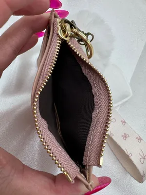 Blush Pink Quilted Card Holder Wallet with Rhinestone Heart Charm thumbnail 4