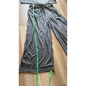 Charcoal Gray Lounge Set Wide Leg Pants and Cropped Short Sleeve Top 1XL thumbnail 7