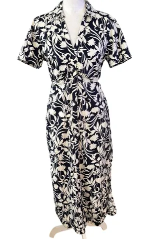 Old Navy Size S Floral Print Midi Shirt Dress Side Cutouts Tropical Beach thumbnail 1