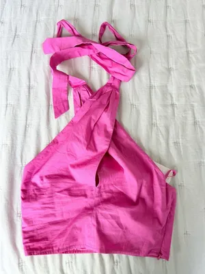 STAUD Kai Crisscross Halter Top Pink Tie Neck Bow Size 10 thumbnail 1